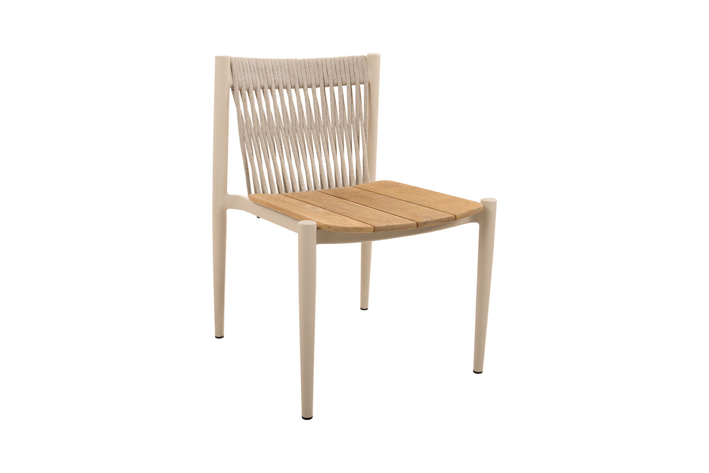 Carla Alu Dining Side Chair, Teak Seat, Coated Linen, with Linen Rope
